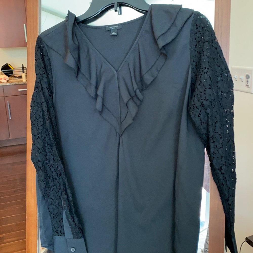 Black long sleeve blouse with lace